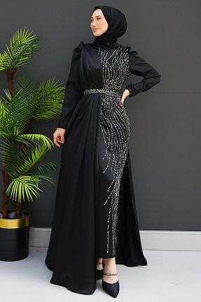 لباس مجلسی حجاب مشکی زنانه یقه ایستاده GİZ AGİYİM - کد 869642127