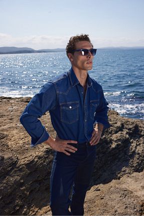 پیراهن آبی مردانه گشاد muzzo jeans - کد 868987906