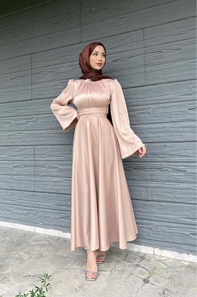 لباس مجلسی حجاب نباتی زنانه یقه ایستاده Lamia Giyim - کد 870022110
