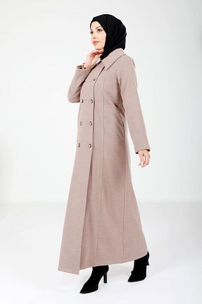 پالتو پشمی حجاب قهوه ای زنانه رگولار Beyza - کد 869673644