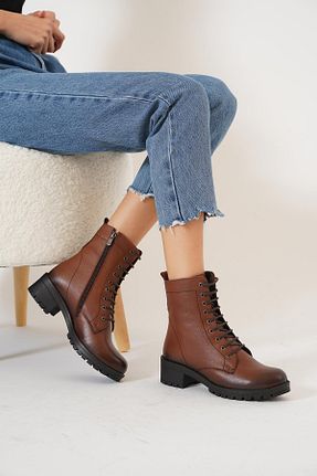 بوت / نیم بوت قهوه ای زنانه چرم خالص Moda Pie - کد 869778085