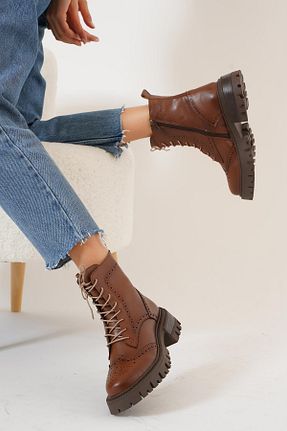 بوت / نیم بوت قهوه ای زنانه چرم مصنوعی Moda Pie - کد 869778102