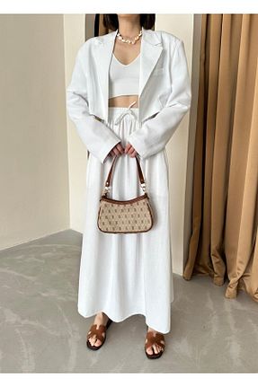 دامن سفید زنانه کتان Dilek Aydın Atelier - کد 836509887