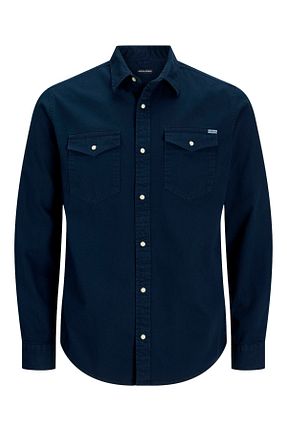 پیراهن سرمه ای مردانه یقه پیراهنی Jack & Jones - کد 13170409