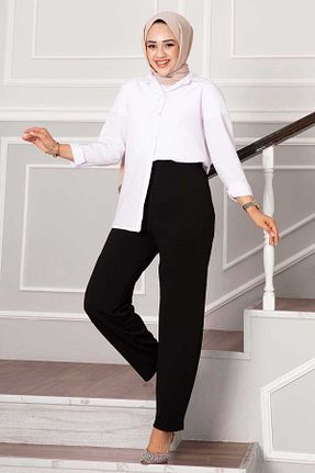 ست بالاتنه و پائین تنه حجاب مشکی زنانه ساق پهن EBRUTESETTÜR - کد 869866908