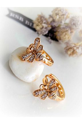گوشواره استیل (فولاد) طلائی زنانه رودیوم RSB Bijuteri - کد 806132711