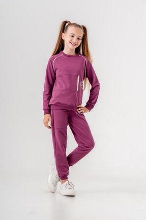 ست بالاتنه و پائین تنه بنفش بچه گانه بافت Mışıl Kids - کد 849922810
