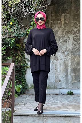 ست بالاتنه و پائین تنه حجاب مشکی زنانه رگولار qupra - کد 868513815