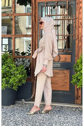 ست بالاتنه و پائین تنه حجاب بژ زنانه رگولار qupra - کد 868513826
