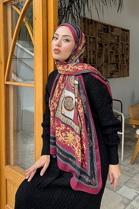 شال زرشکی زنانه پلی ساتن lamelif.com - کد 868529344