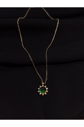 گردنبند جواهر سبز زنانه روکش طلا Last For Sell - کد 864196232