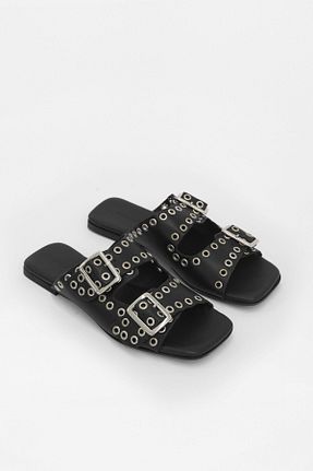 دمپائی مشکی زنانه چرم خالص NILUFARR - کد 841315023