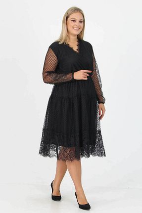لباس سایز بزرگ مشکی زنانه توری Neşeli Butik - کد 171241107