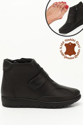 بوت / نیم بوت مشکی زنانه چرم خالص GÖNDERİ(R) - کد 868880472