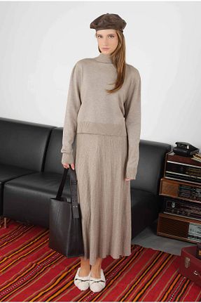 دامن قهوه ای زنانه تریکو HEQA - کد 868914637