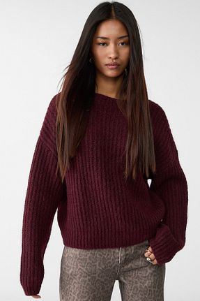 پلیور زرشکی زنانه ساده Stradivarius - کد 868926965
