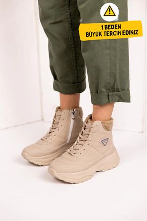 بوت / نیم بوت بژ زنانه چرم مصنوعی Zerenyus - کد 868995200