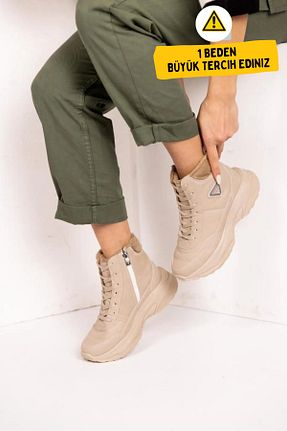 بوت / نیم بوت بژ زنانه چرم مصنوعی Zerenyus - کد 868995200