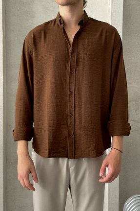 پیراهن قهوه ای مردانه اورسایز HYMAN - کد 849034318