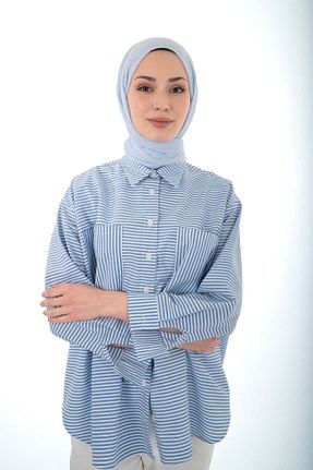 شال آبی زنانه پنبه ای A/F fezah prive - کد 869055574