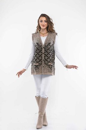 جلیقه سایز بزرگ قهوه ای زنانه سایز بزرگ MADAM PARS - کد 869670549