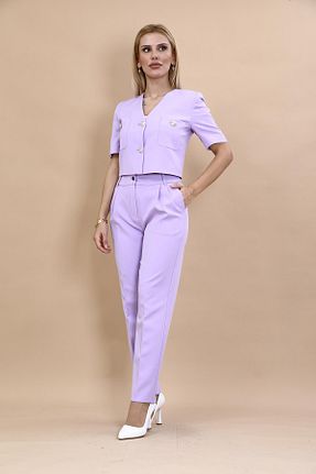 کت و شلوار بنفش زنانه یقه کتی ÖNDER ÖZSOY - کد 869049123