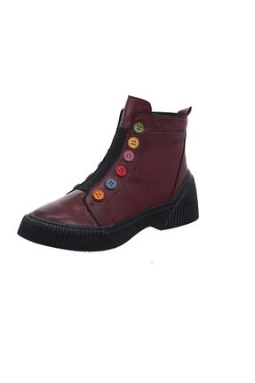 بوت / نیم بوت زرشکی زنانه چرم خالص İNZE AYAKKABI - کد 869065290