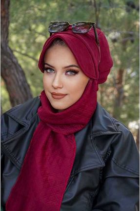 کلاه زرشکی زنانه چرم مصنوعی Aişe Tesettür - کد 799718712