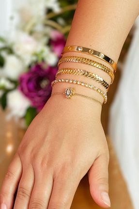 دستبند استیل (فولاد) طلائی زنانه استیل (فولاد) TAKIPORT - کد 869131033
