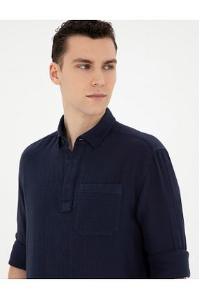 پیراهن سرمه ای مردانه یقه دکمه زیر دار Pierre Cardin - کد 833135046