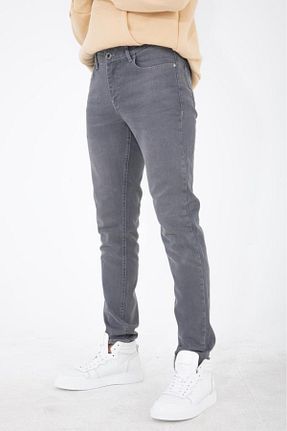 شلوار جین طوسی مردانه پاچه تنگ HLT JEANS - کد 70402066