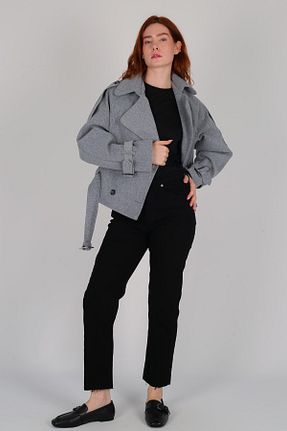 پالتو پشمی طوسی زنانه رگولار FACETTE - کد 768924721
