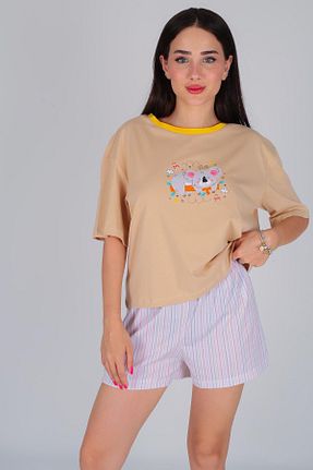 ست لباس راحتی بژ زنانه چاپی FACETTE - کد 837083598