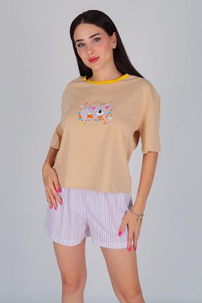 ست لباس راحتی بژ زنانه چاپی FACETTE - کد 837083598
