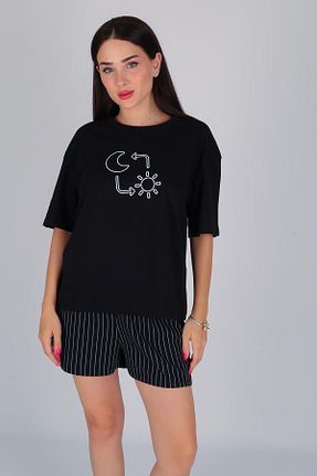 ست لباس راحتی مشکی زنانه چاپی FACETTE - کد 837083600
