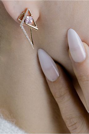 گوشواره استیل (فولاد) صورتی بچه گانه سنک زیرکون SEO AKSESUAR - کد 869392770