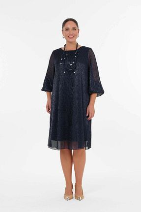 لباس سایز بزرگ سرمه ای زنانه پارچه Gemko - کد 869393243