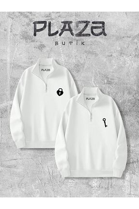 سوئیشرت سفید زنانه ساده Plaza Butik - کد 869538751