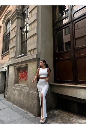 ست بالاتنه و پائین تنه سفید زنانه بافتنی Sindimoda - کد 869527851