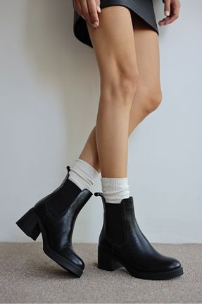 بوت / نیم بوت مشکی زنانه چرم خالص selinshoes - کد 869578911