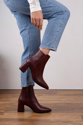بوت / نیم بوت زرشکی زنانه چرم مصنوعی sovrana - کد 866320082