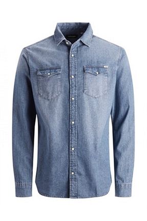 پیراهن آبی مردانه یقه پیراهنی Jack & Jones - کد 304342749