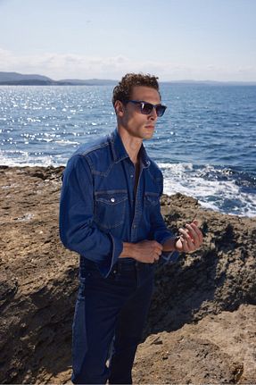 پیراهن آبی مردانه گشاد muzzo jeans - کد 868987906
