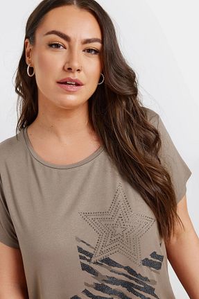 تیشرت سایز بزرگ بژ زنانه سایز بزرگ Stil Diva - کد 869666469