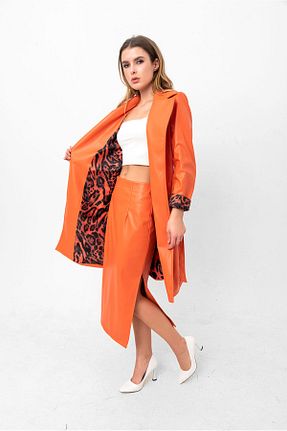 دامن نارنجی زنانه چرم مصنوعی Swass - کد 869679014