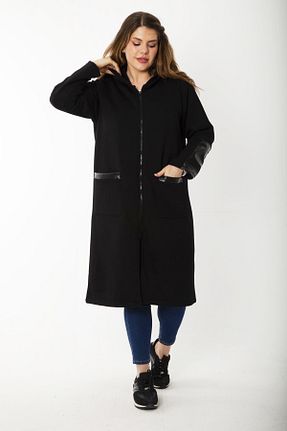 پالتو پشمی سایز بزرگ مشکی زنانه سایز بزرگ Şans - کد 772143682