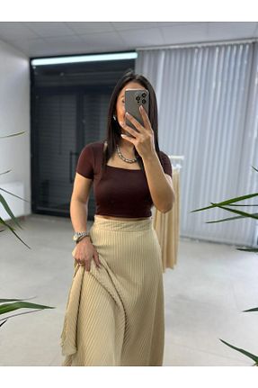 بلوز قهوه ای زنانه ساده caddstore - کد 870279713