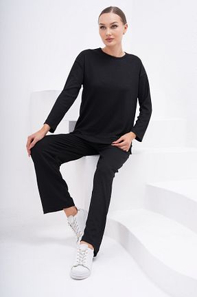 ست بالاتنه و پائین تنه مشکی زنانه بافتنی DEVRİMAY TEKSTİL - کد 868526672