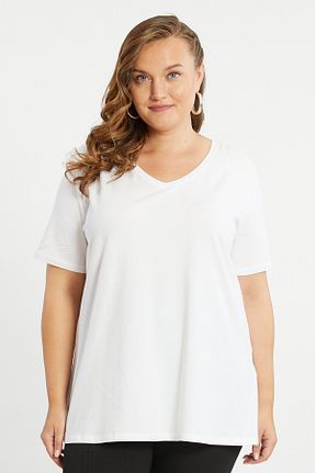 تیشرت سفید زنانه سایز بزرگ Büyük Moda - کد 754057755