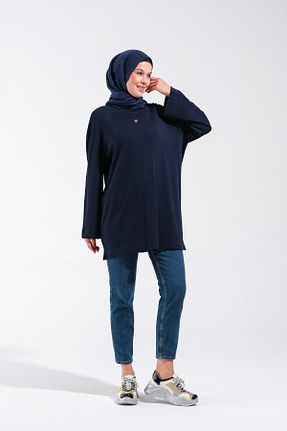 تونیک حجاب سرمه ای زنانه پنبه ای Plistre - کد 868650975